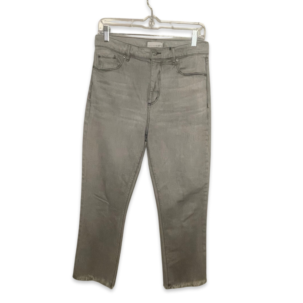 Loft Frayed High Rise Straight Crop Gray Denim Jeans 4/27